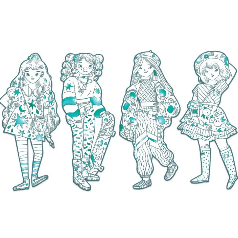 4 coloriages mode "Angèle & ses amies" Les demoiselles 9547<Djeco Store