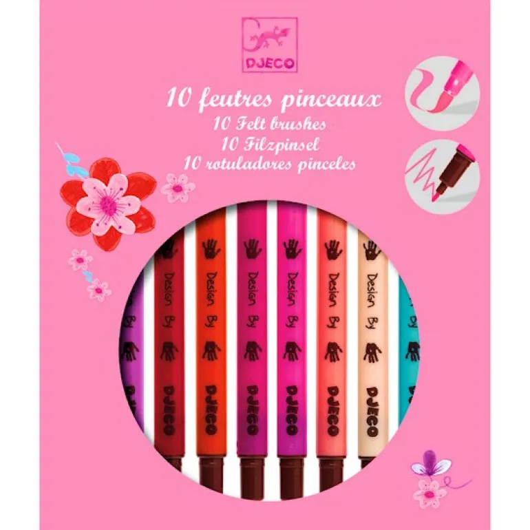 10 feutres pinceaux couleurs fille DJO 8802<Djeco Outlet