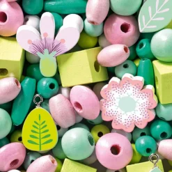 450 Perles en bois "Feuilles et fleurs" 9808<Djeco Cheap