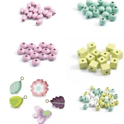 450 Perles en bois "Feuilles et fleurs" 9808<Djeco Cheap