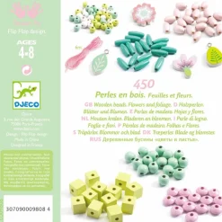 450 Perles en bois "Feuilles et fleurs" 9808<Djeco Cheap
