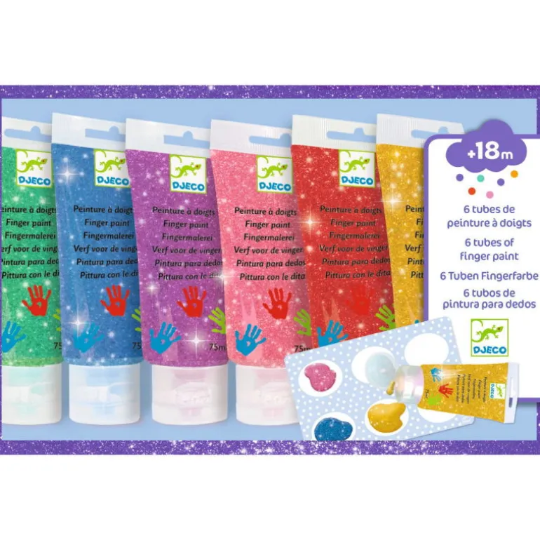 6 tubes de peinture à doigts pour enfant - couleurs pailletées 9017<Djeco Store