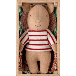 Bébé cochon dans sa caissette - Marinière rouge et blanche<Maileg Hot