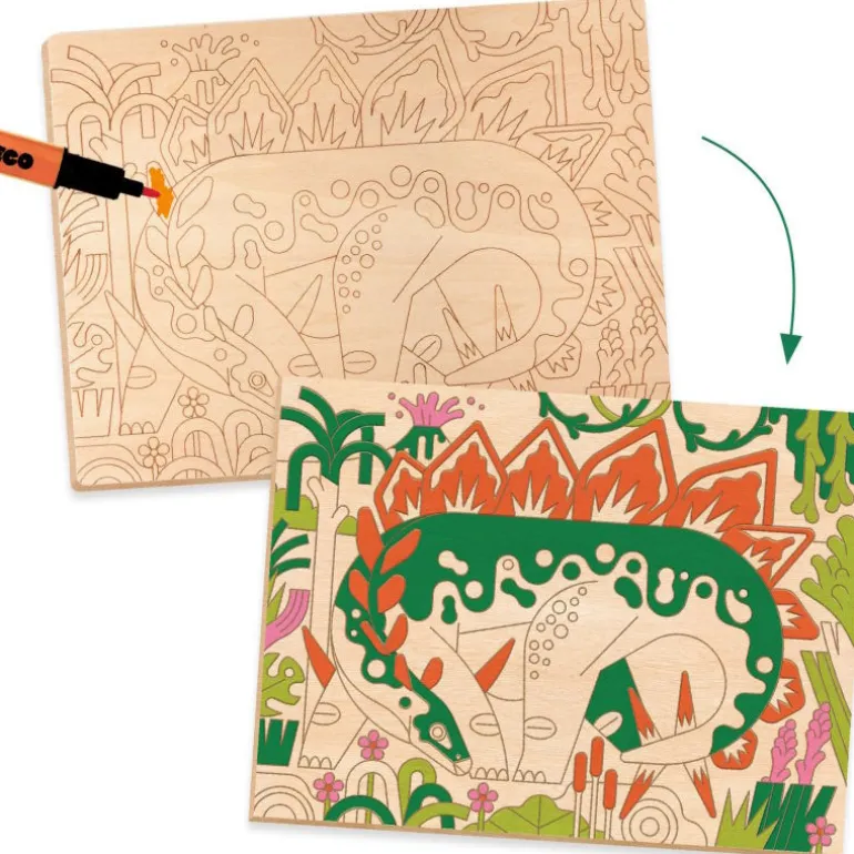 Coffret coloriage sur bois "Dino world" 8739<Djeco Online