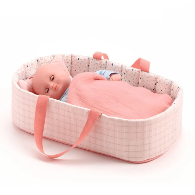 Couffin 'Pink lines' accessoire pour poupée POMEA de 7844<Djeco Online