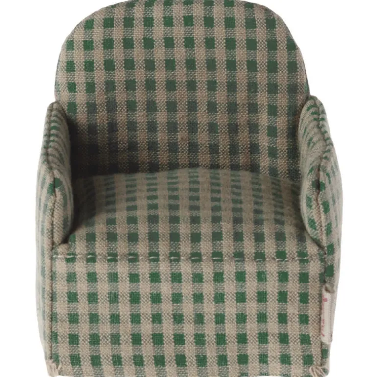 Fauteuil en tissu Vichy vert pour souris<Maileg New