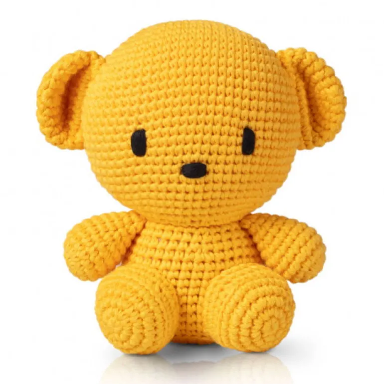 Peluche doudou ourson Boris en crochet - Miffy - Just Dutch - jaune - coton bio<Peluches Miffy & Snoopy Best