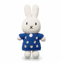 Peluche Miffy en crochet - Just Dutch - robe bleue à fleurs<Peluches Miffy & Snoopy Clearance