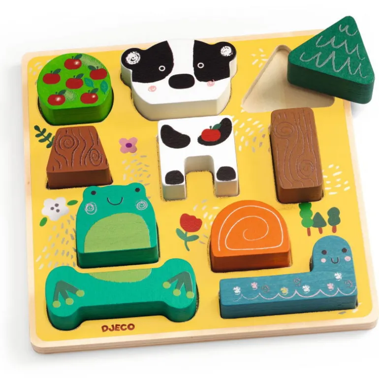 Puzzle d'encastrement et jeu de construction "Puzz & Match Happy" 1075<Djeco New