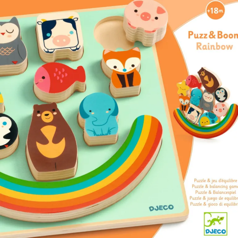 Puzzle d'encastrement et jeu d'équilibre "Puzz & Boom Rainbow" 1076<Djeco Best