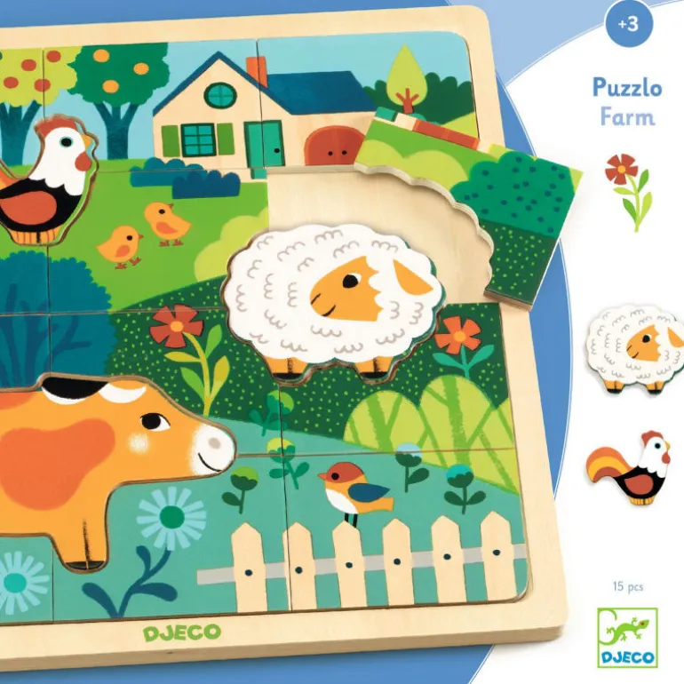 Puzzle en bois 'Puzzlo Ferme' 15 pcs 1825<Djeco Online