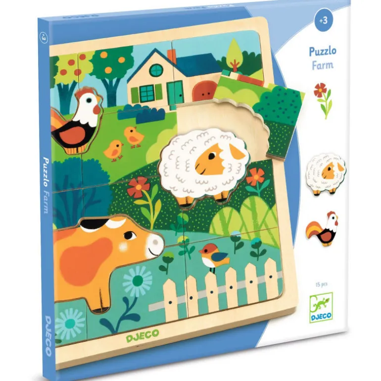 Puzzle en bois 'Puzzlo Ferme' 15 pcs 1825<Djeco Online