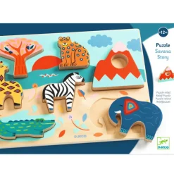 Puzzle relief en bois Savana Story, jeu d'encastrement 1068<Djeco Fashion