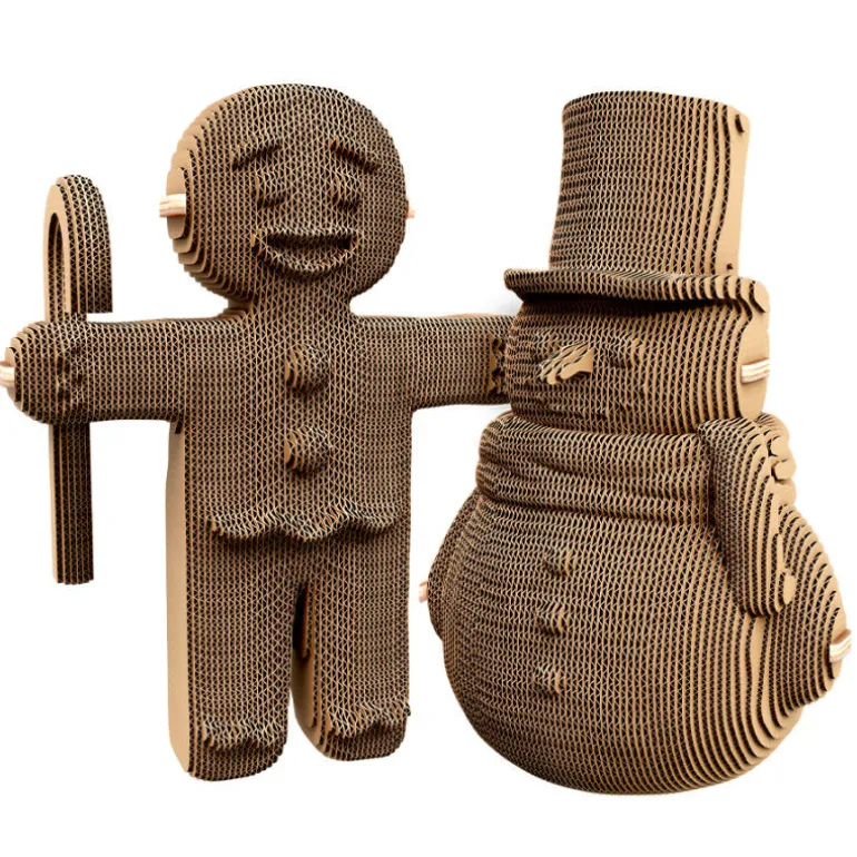 Puzzle sculpture 3D en carton - Bonhomme en pain d'épices & Bonhomme de neige -<Cartonic Outlet