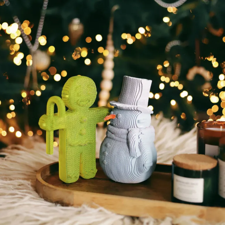 Puzzle sculpture 3D en carton - Bonhomme en pain d'épices & Bonhomme de neige -<Cartonic Outlet