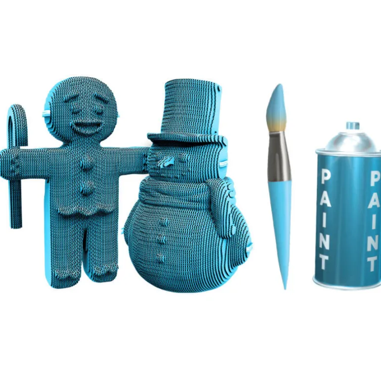 Puzzle sculpture 3D en carton - Bonhomme en pain d'épices & Bonhomme de neige -<Cartonic Outlet