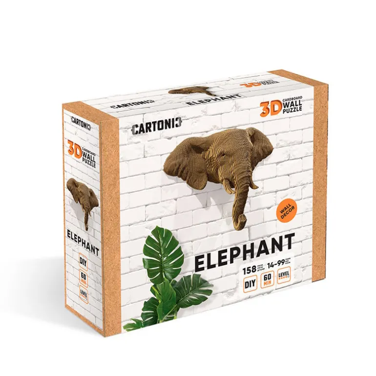 Trophée mural décoratif - Sculpture 3D en carton - Eléphant - Wall puzzle<Cartonic Fashion