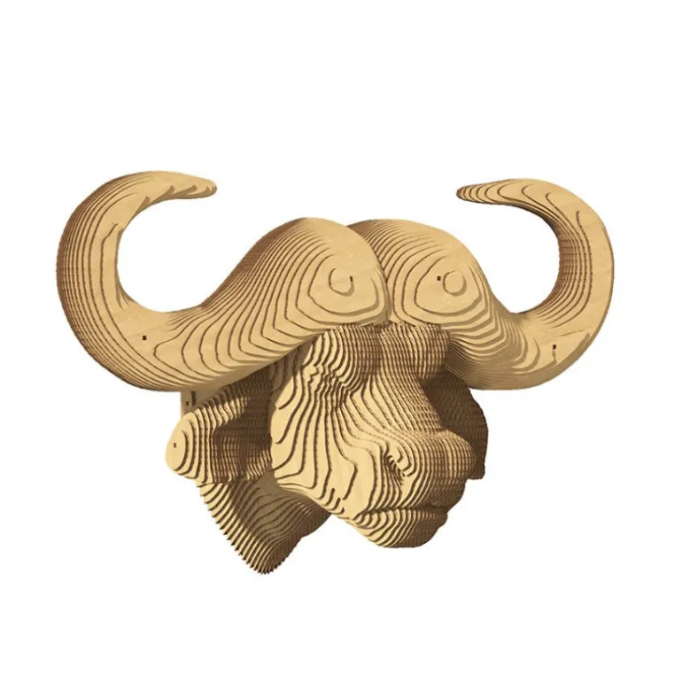 Trophée mural décoratif - Sculpture 3D en carton - Buffle - Wall puzzle<Cartonic Discount