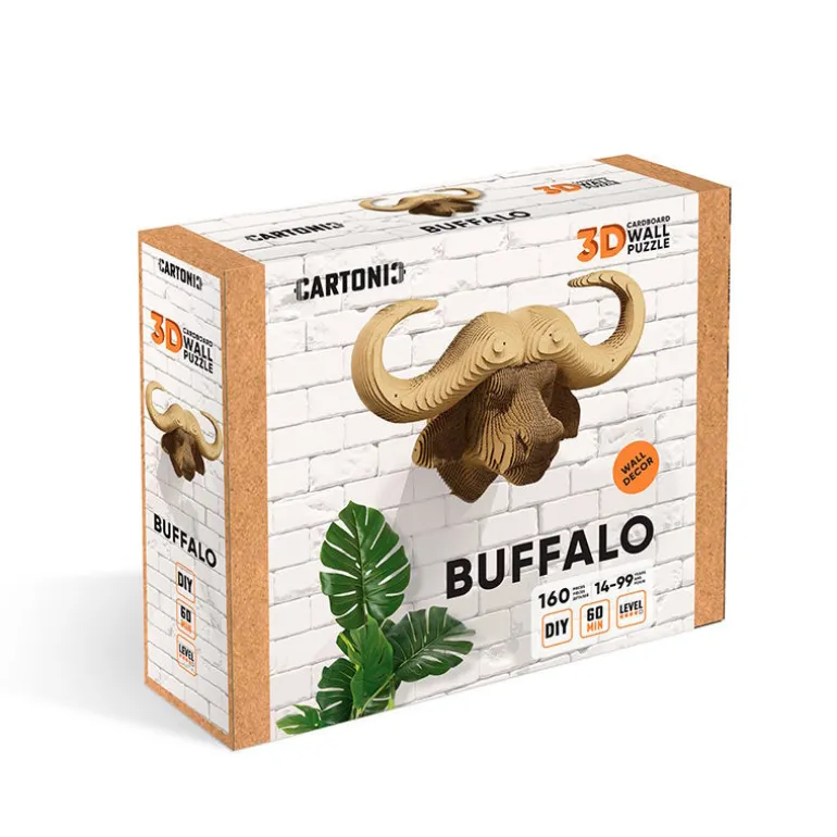 Trophée mural décoratif - Sculpture 3D en carton - Buffle - Wall puzzle<Cartonic Discount