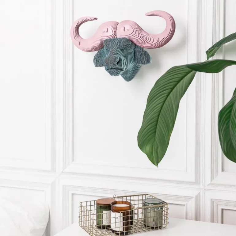 Trophée mural décoratif - Sculpture 3D en carton - Buffle - Wall puzzle<Cartonic Discount